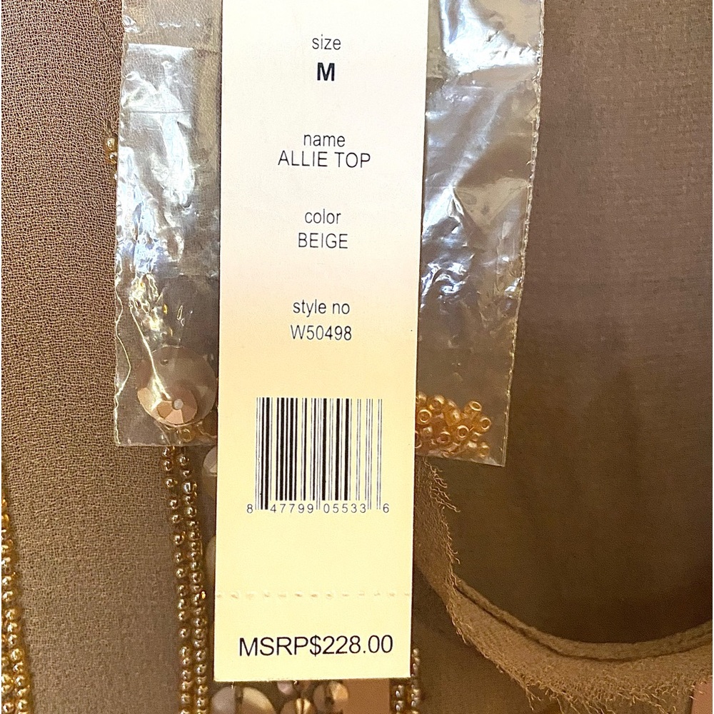 WALTER BAKER W118 BEADED ALLIE TOP IN BEIGE SIZE MEDIUM - Picture 5 of 9